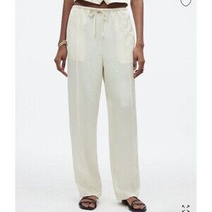 Madewell Drawstring Pants Womens Large Ivory Satin  Pull On Relaxed Lagenlook